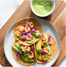 Shrimp Tacos w/ Avocado Lime Crema